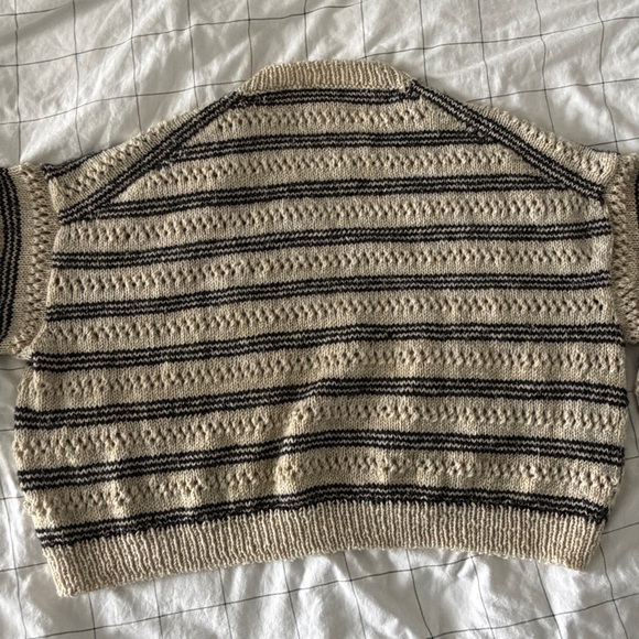 100% handmade sweater! 
Striped Beige and Black Women's Sweater - Picture 5 of 5